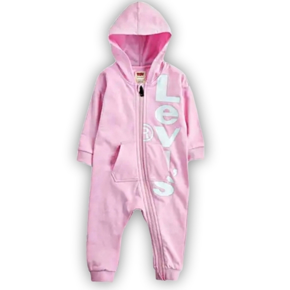 Levi’s Baby Girl Hooded Coverall 6M – Pink Graphic One-Piece NWT Cozy Playwear - Picture 4 of 8